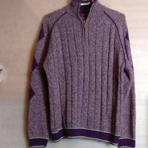 Purple Half zip Italian Merino wool sweater, argyle pattern MEDIUM